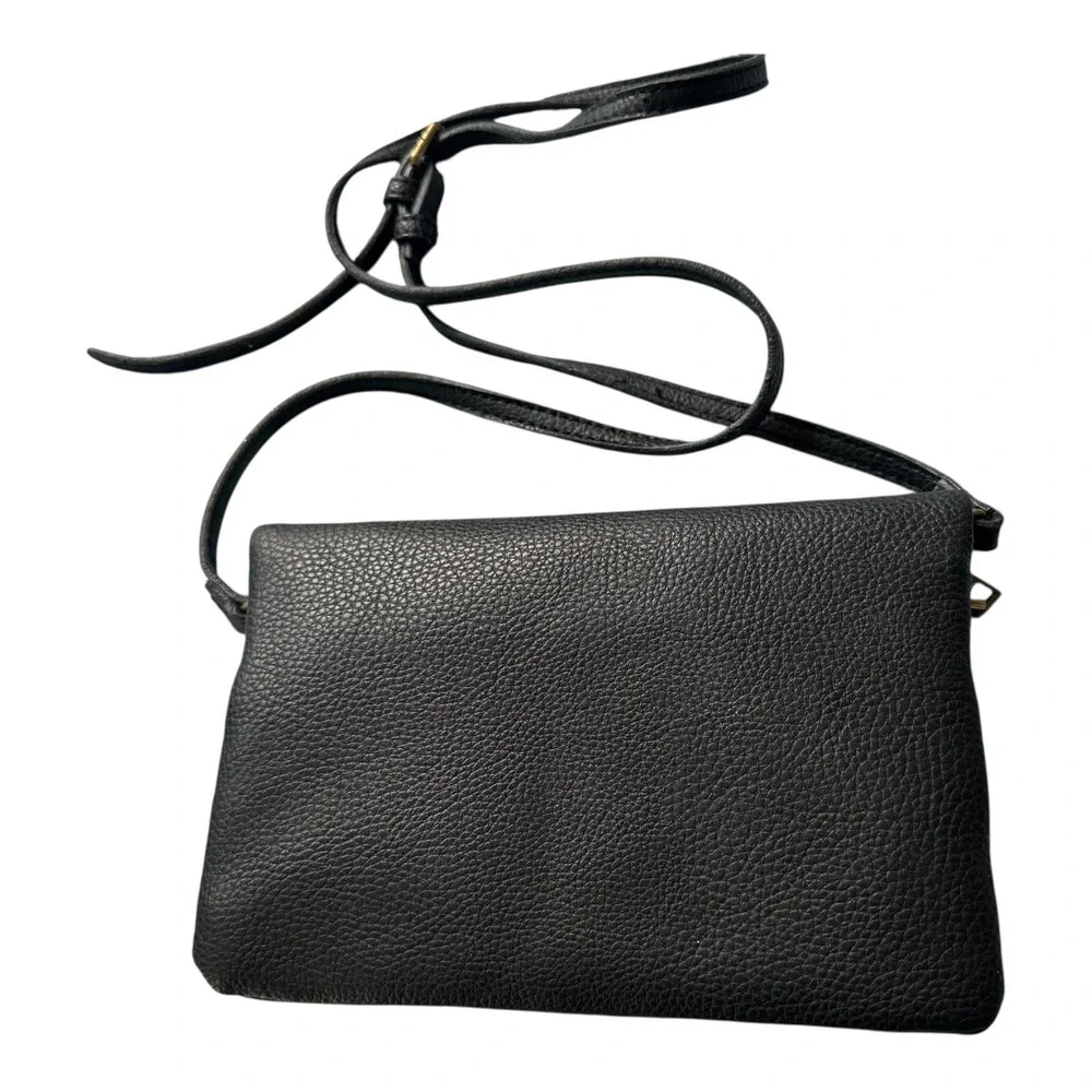 Lucky Brand Black Pebbled Leather Triple Compartment Crossbody Clutch Bag Brass